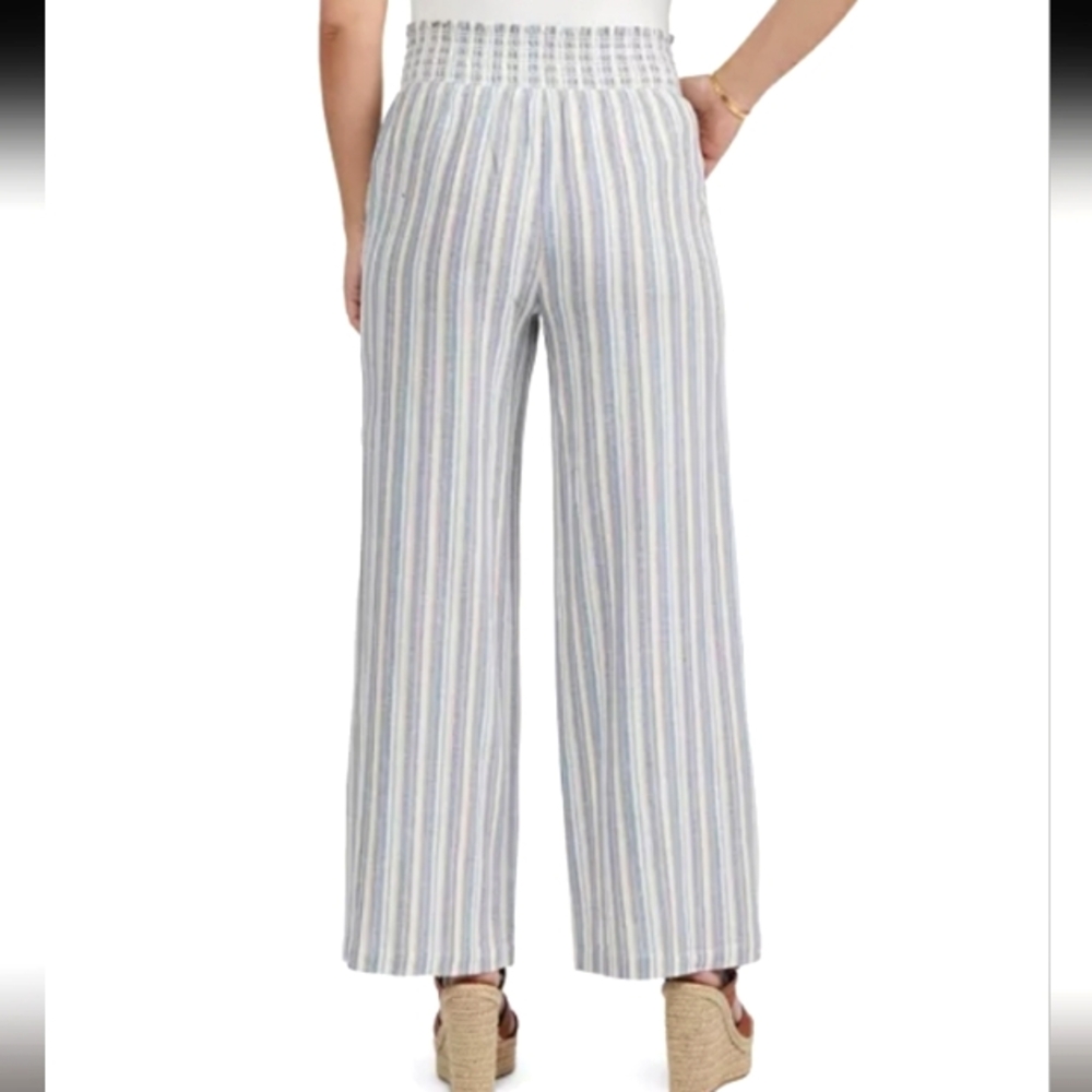 NWT Ellen Tracy High Rise Linen Blend Wide Leg Pant Drawstring Tassel‎ Pockets L - Picture 5 of 17